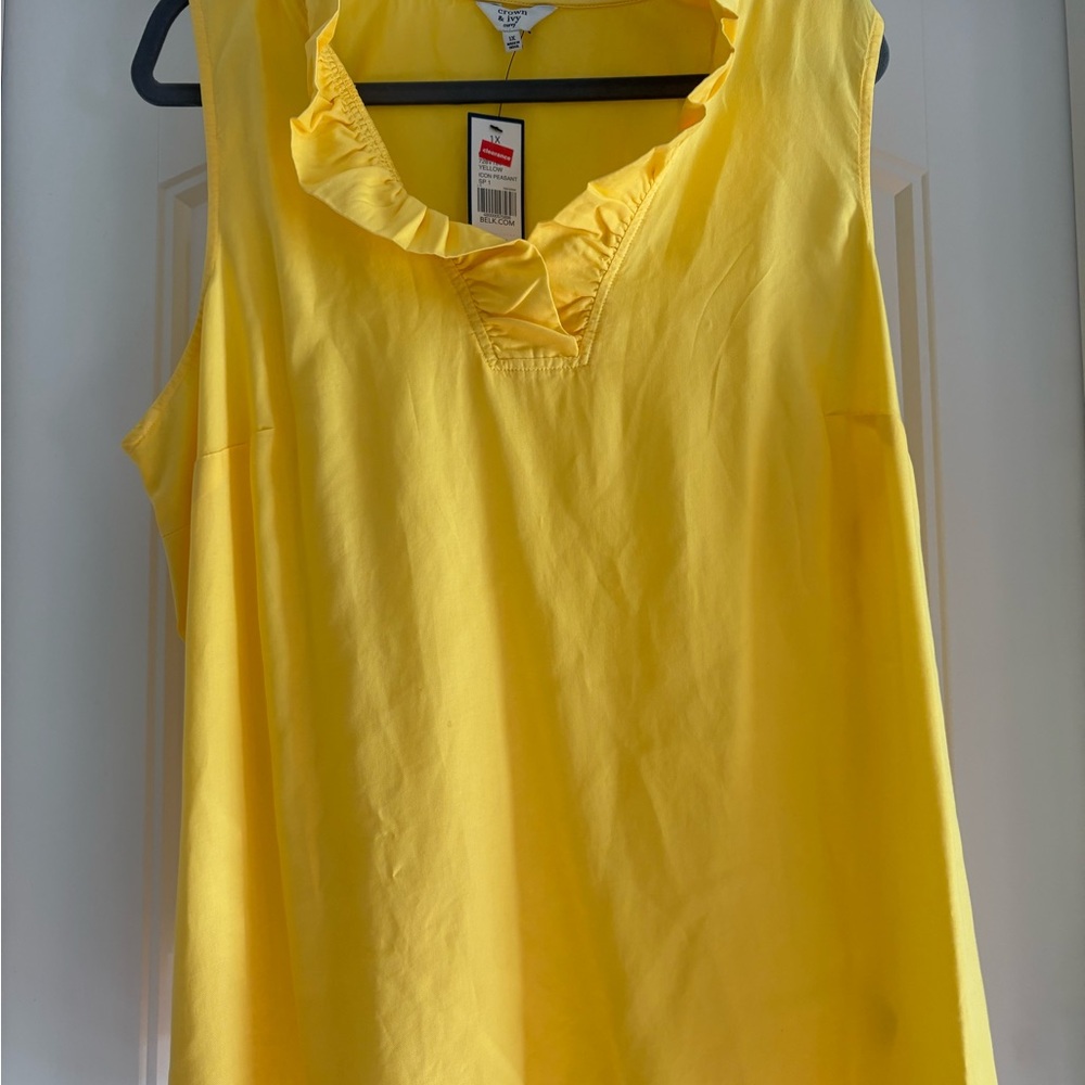 Crown & Ivy Yellow Ruffle Neck Blouse
